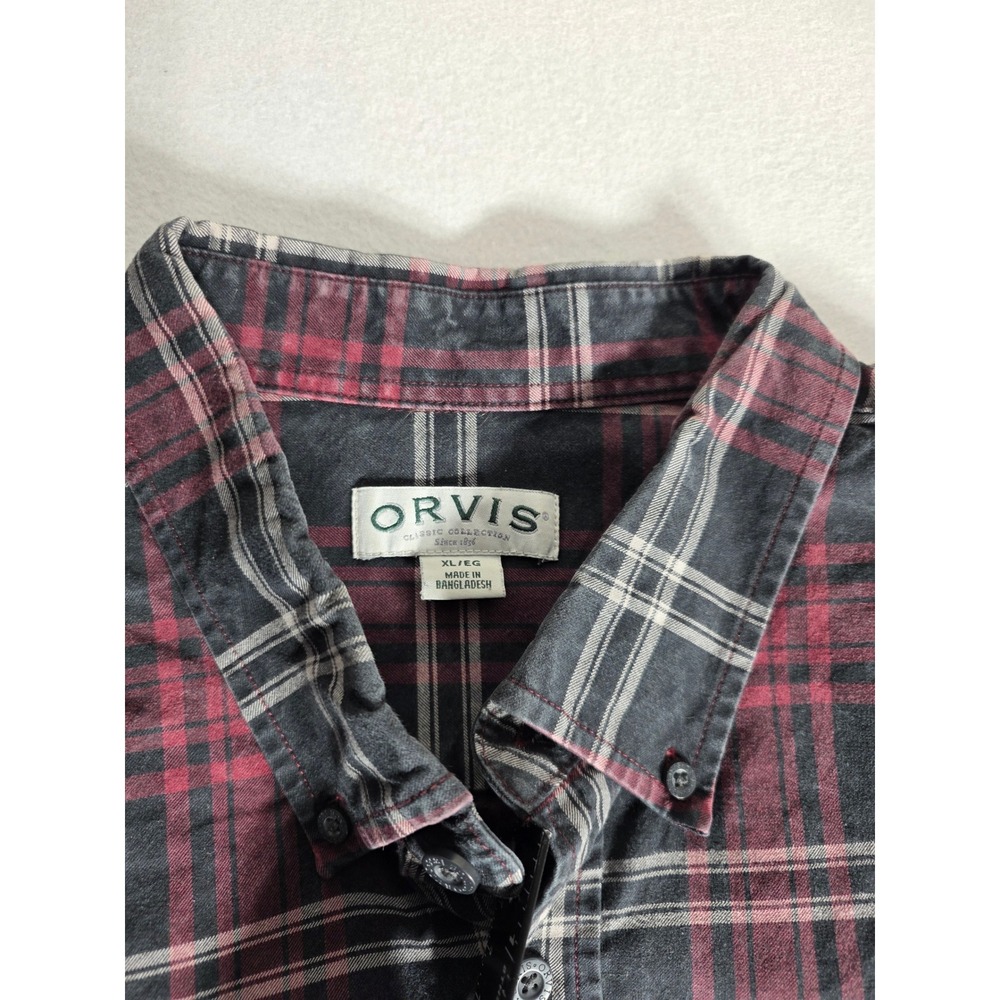 Orvis Mens XL Shirt Classic Collection Plaid Long Sleeve Button Down Red Black - Picture 3 of 14